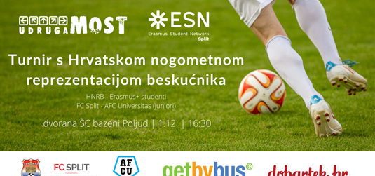 ESN Split i Udruga MoSt organiziraju malonogometni turnir s Hrvatskom nogometnom reprezentacijom beskućnika