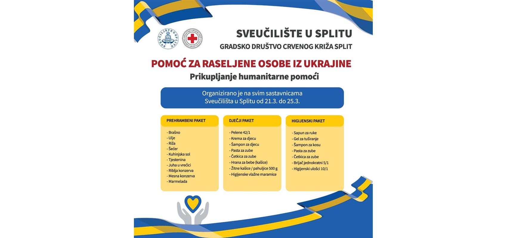 HUMANITARNA AKCIJA; Pomoć za raseljene osobe iz Ukrajine