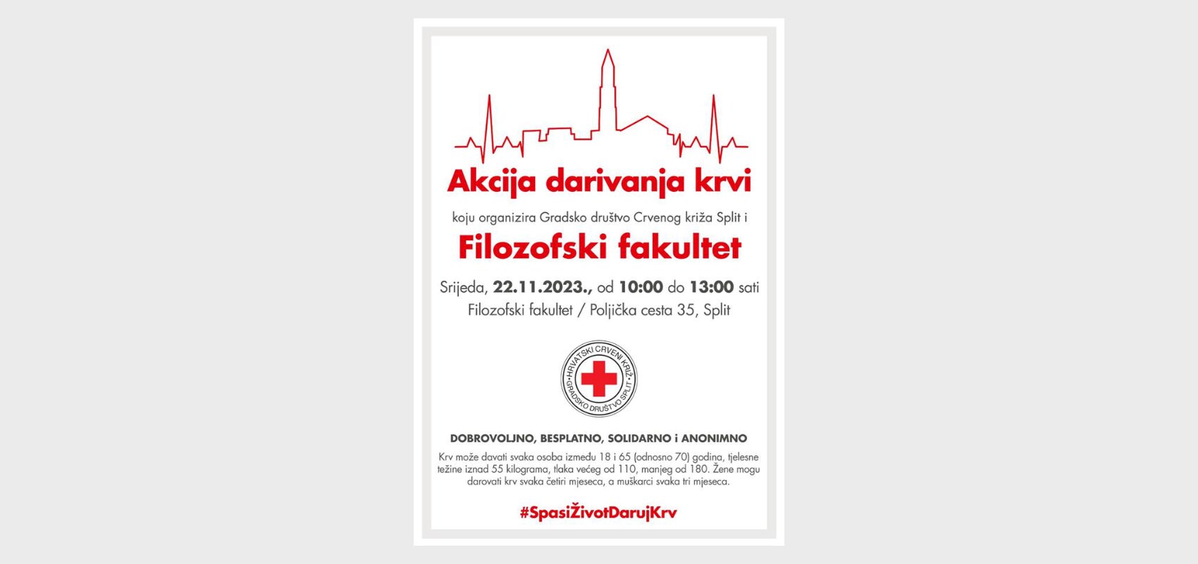 Akcija darivanja krvi na Filozofskom fakultetu Sveučilišta u Splitu